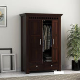 ONIJA Wooden 2 Door Wardrobe for Clothes with 2 Drawer 2 Shelf Storage & Hanging Space - Sheesham Wood Almirah for Bedroom